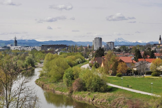 St. Pölten Sehenswürdigkeit, Radweg an der Traisen, Fluss, Bäume, Sommer, Landschaft, St. Pölten