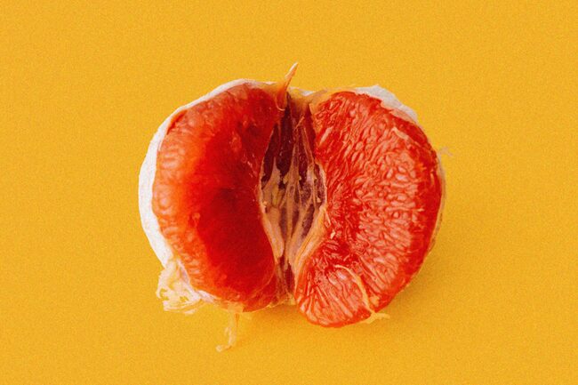 Saftige Frucht, Vulva, orange Frucht