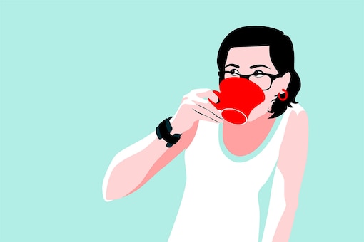 Illustration eine Frau mit roter Tasse