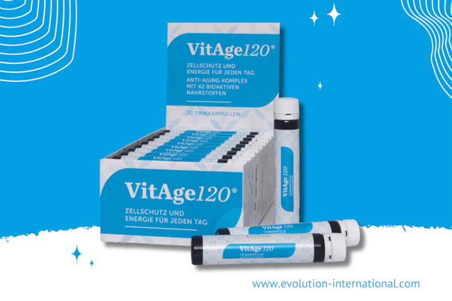 Die VitAge 120® Trinkampullen von Evolution International sind dein optimaler Begleiter für jeden Tag.