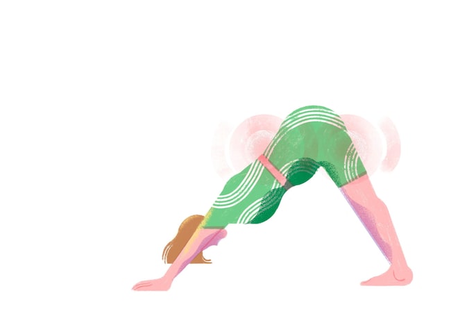 Illustration, Frau, Yoga, Herabschauender Hund