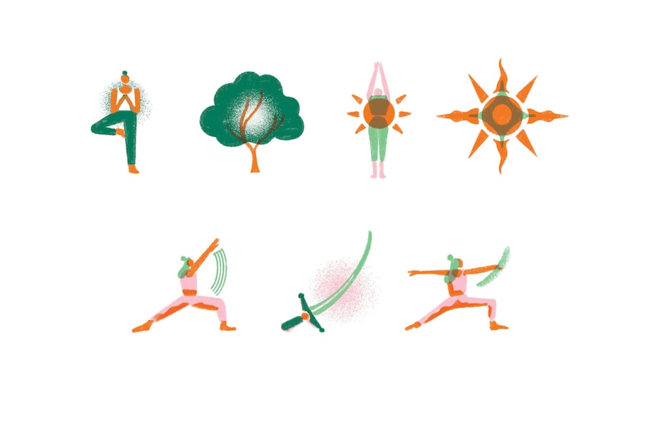 Illustration, Yoga, Yogaübungen, Yoga-Symbole