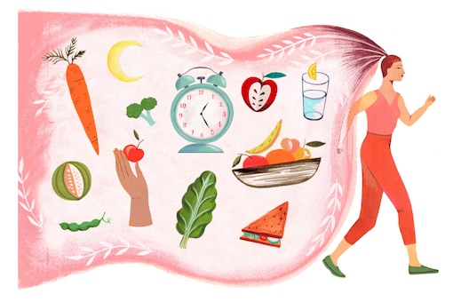 Illustration von Frau mit Lebensmitteln