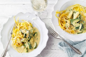 Zoodles, Zucchini, Carbonara, Teller, Low Carb