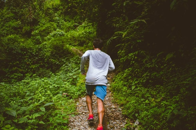 Mann joggt im Wald